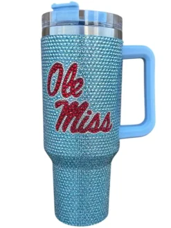 Licensed- Blue & Red 'Ole Miss' Rhinestone Tumbler