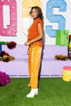 Licensed- Burnt Orange & 'Hook Em' Fringe Sweater Vest