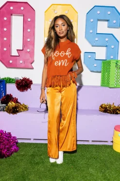 Licensed- Burnt Orange & 'Hook Em' Fringe Sweater Vest