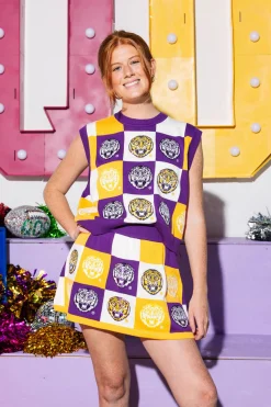 Licensed- Checkered Purple & Gold LSU Tiger Skirt