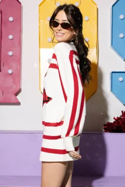 Licensed- Crimson & White 'Arkansas' Stripe Long Sleeve Sweater