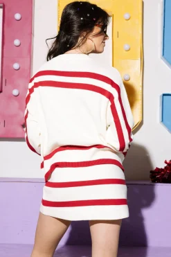 Licensed- Crimson & White 'Arkansas' Stripe Long Sleeve Sweater