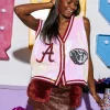 Licensed- Crimson & White Full Sequin Alabama Elephant Button Up Sweater Tank