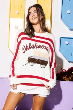 Licensed- Crimson & White 'Oklahoma' Striped Long Sleeve Sweater
