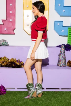 Licensed Crimson & White Poof Sleeve 'Woo Pig Sooie' Short Sleeve Top