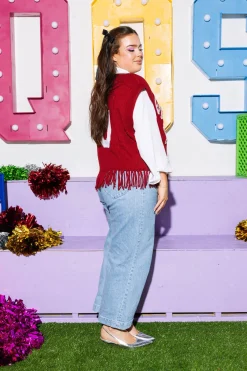 Licensed- Crimson Boomer Sooner Fringe Sweater Vest