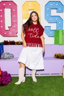 Licensed- Crimson 'Roll Tide' Fringe Sweater Vest