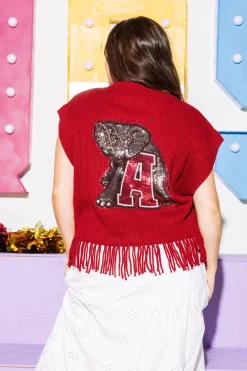 Licensed- Crimson 'Roll Tide' Fringe Sweater Vest