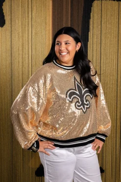 Licensed Gold Full Sequin Fleur De Lis Sweater