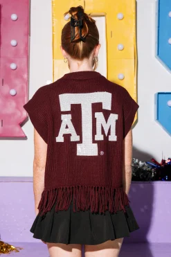 Licensed- Maroon 'Gig Em' Fringe Sweater Vest