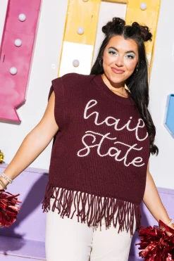 Licensed- Maroon 'Hail State' Fringe Sweater Vest