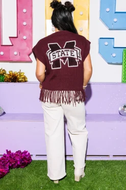 Licensed- Maroon 'Hail State' Fringe Sweater Vest