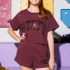 Licensed Maroon Sequin 'State' Word Shorts