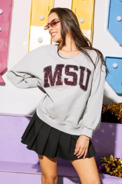 Licensed MSU Jeweled Letter Sweatshirt