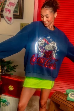 Licensed- Navy Santa Drinking Coca-Cola Sweatshirt