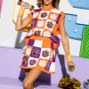 Licensed- Orange & Purple Checkered Clemson Tiger Skirt
