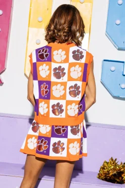 Licensed- Orange & Purple Checkered Clemson Tiger Tank