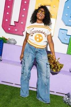 Licensed- Orange & White Tennessee Striped Short Sleeve Top