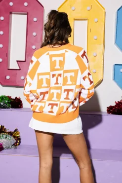 Licensed- Orange & White Tennessee Checkered Cardigan
