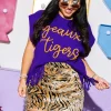 Licensed- Purple & Gold 'Geaux Tigers' Fringe Sweater Vest