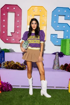 Licensed Purple & Gold Poof Sleeve 'Geaux Tigers' Short Sleeve Top