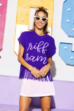 Licensed- Purple 'Riff Ram' Fringe Sweater Vest