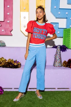 Licensed Red & Powder Blue Poof Sleeve 'Hotty Toddy' Short Sleeve Top