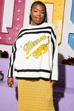 Licensed- White & Black 'Mizzou' Stripe Long Sleeve Sweater