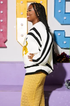 Licensed- White & Black 'Mizzou' Stripe Long Sleeve Sweater