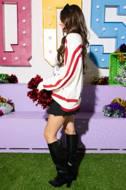 Licensed- White & Crimson 'Bama' Striped Long Sleeve Sweater