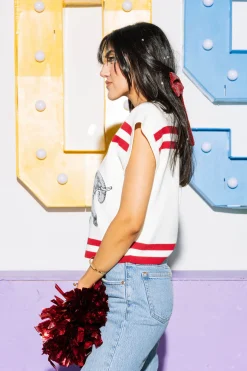 Licensed- White & Crimson Bama Striped Short Sleeve Top