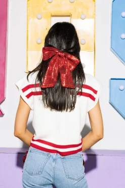 Licensed- White & Crimson Bama Striped Short Sleeve Top