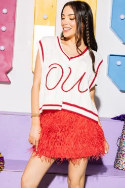 Licensed- White & Crimson Pearl 'OU' V Neck Sweater Vest