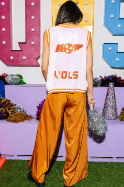 Licensed- White & Orange Tenn Full Sequin Button Up Sweater Vest