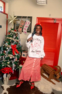 Licensed- White & Red 'Holidays Are Coming' Santa Coca-Cola Sweatshirt