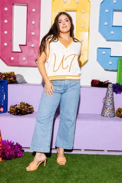 Licensed- White & Tennessee Orange Pearl 'UT' V Neck Sweater Vest