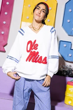 Licensed- White, Blue & Red 'Ole Miss' Jersey Sweatshirt