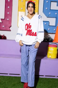 Licensed- White, Blue & Red 'Ole Miss' Jersey Sweatshirt