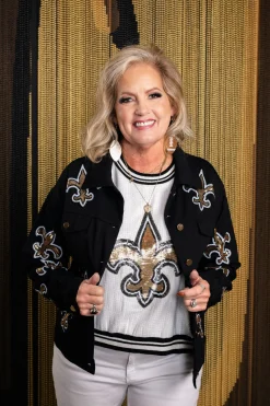 Licensed White Full Sequin Fleur De Lis Sweater Vest