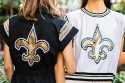 Licensed White Full Sequin Fleur De Lis Sweater Vest