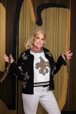 Licensed White Full Sequin Fleur De Lis Sweater Vest