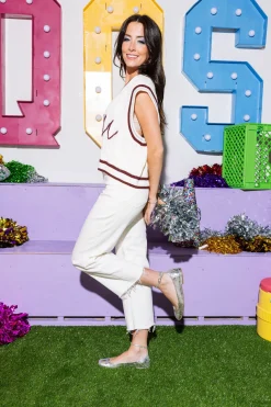 Licensed- White, Maroon & Grey Pearl 'MSU' V Neck Sweater Vest