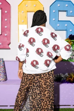 Licensed- White OU Helmet Sweatshirt