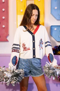 Licensed White, Powder Blue, Navy & Red 'Ole Miss' Cardigan