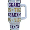 Licensed- White, Purple & Gold 'Geaux Tigers' Rhinestone Tumbler