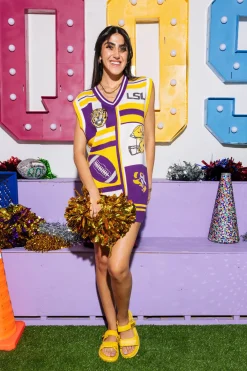 Licensed- White, Purple, & Gold LSU Icon Cardigan Tank Dress