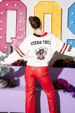 Licensed- White, Red & Black 'Texas Tech' Varsity Cardigan