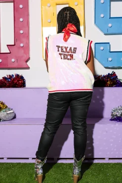 Licensed- White, Red & Black Texas Tech Full Sequin Button Up Sweater Vest