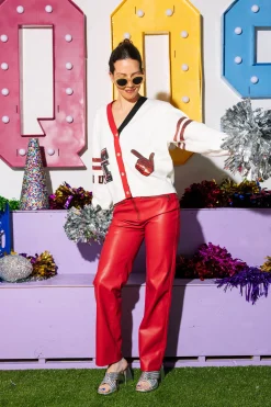 Licensed- White, Red & Black 'Texas Tech' Varsity Cardigan