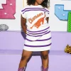 Licensed-Purple & Orange 'Clemson' Striped Short Sleeve Top